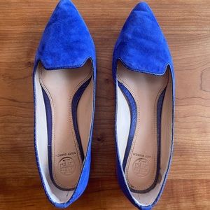 Tory Burch Blue Suede Leather Sole Pointed Toe Flats Size 8
